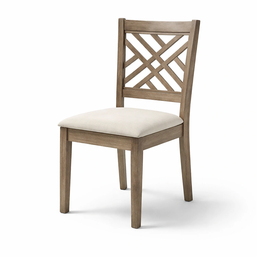 Sedia da pranzo in legno con seduta in tessuto beige