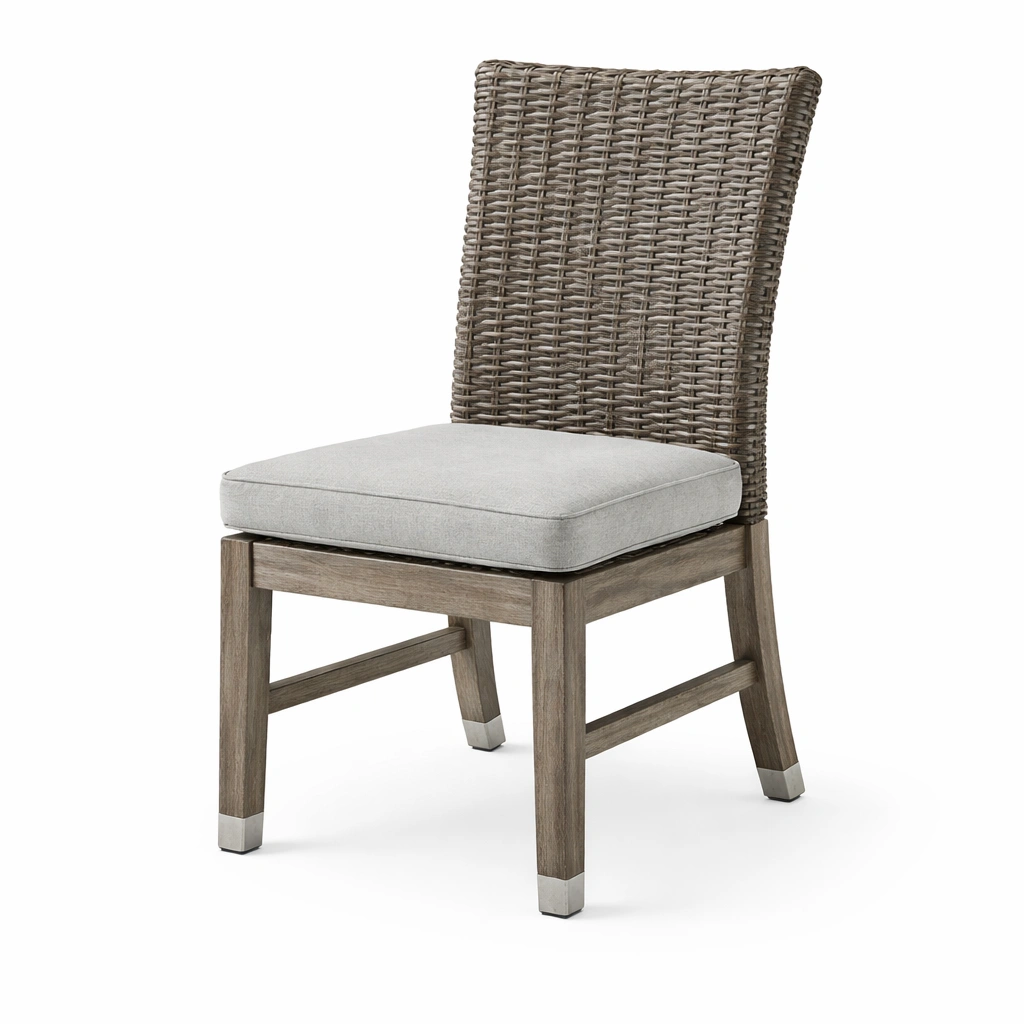 Sedia da pranzo in legno e rattan sintetico grigio chiaro