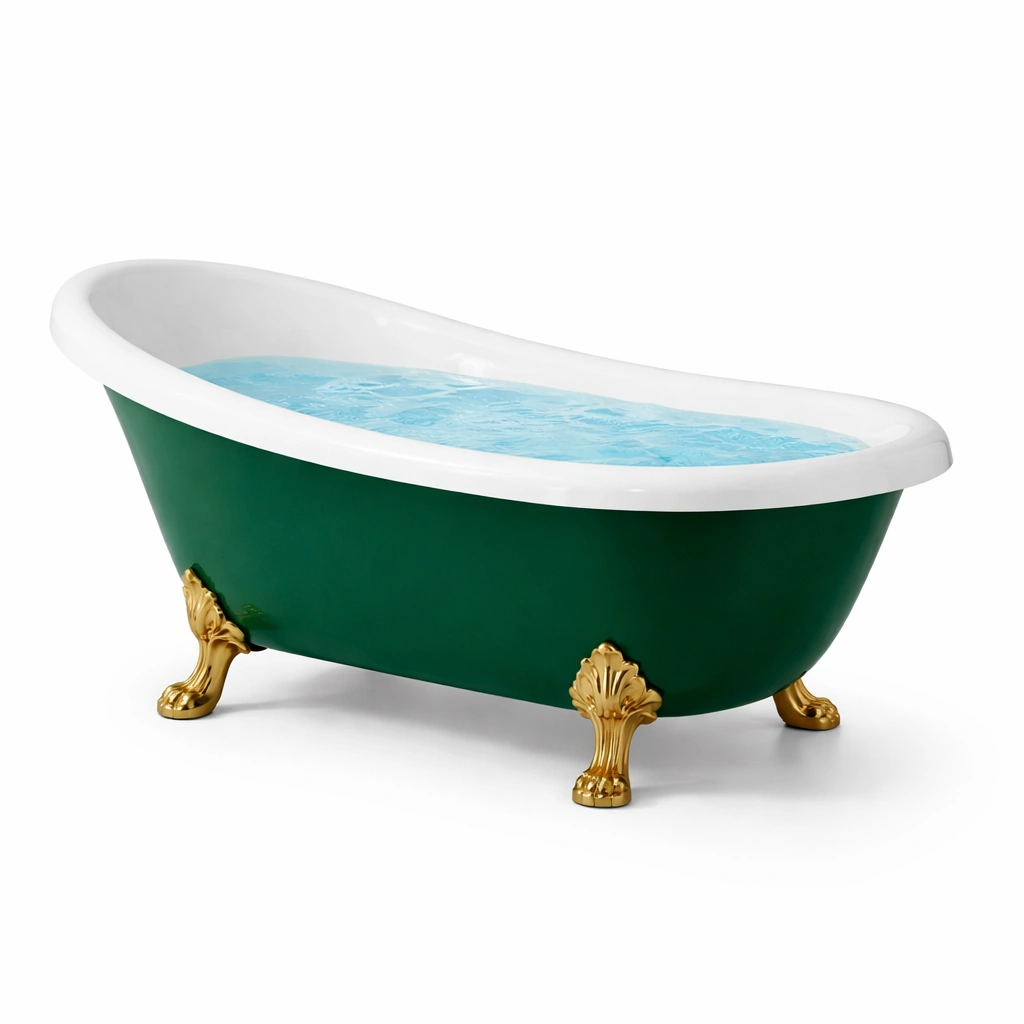 Vasca da bagno indipendente ovale in acrilico verde con piedini in metallo dorato