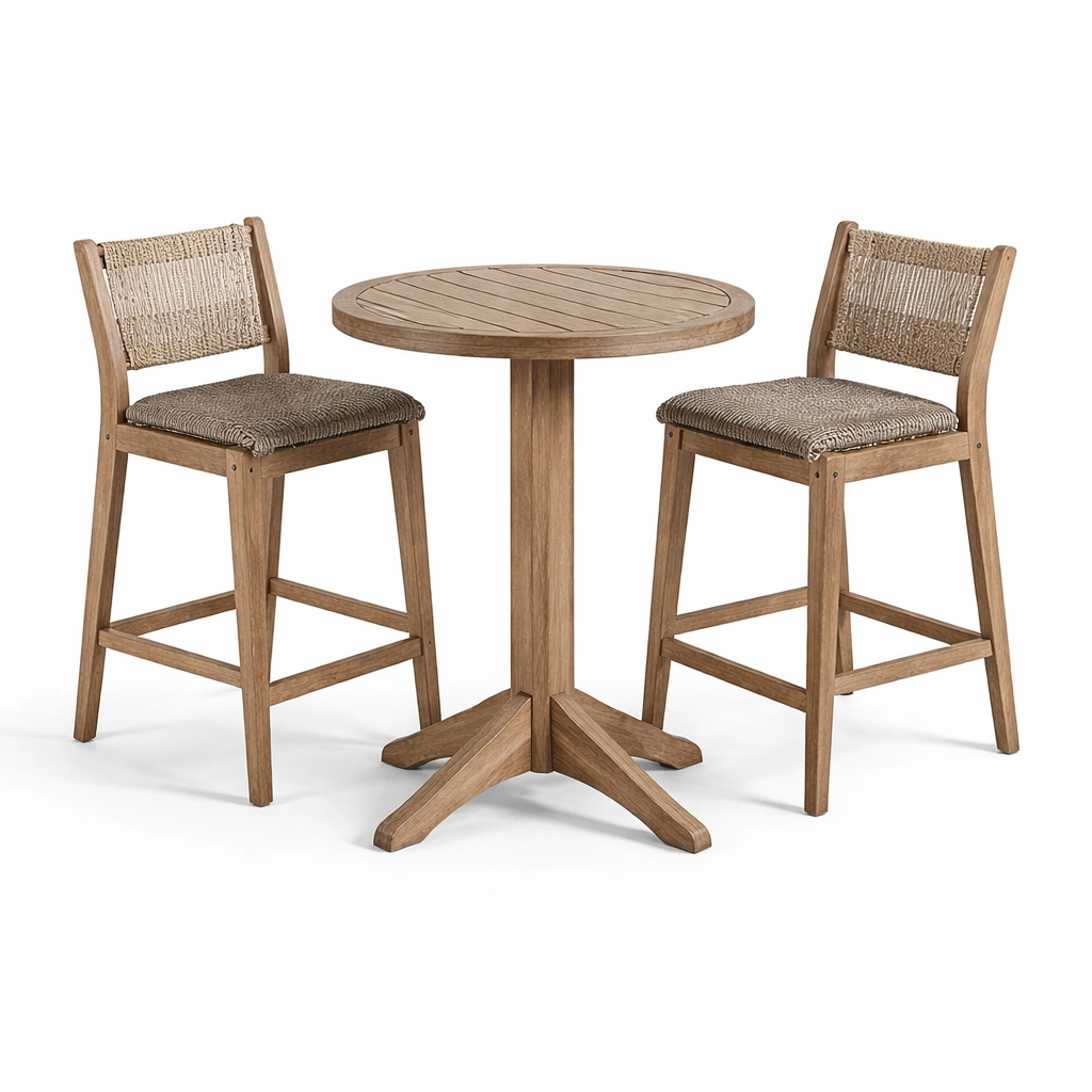 Set bar tavolo e sedie da esterno in legno e rattan sintetico