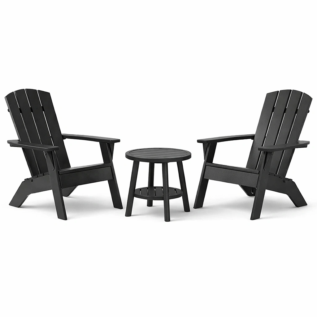 Set da relax piccolo in plastica con poltrone e tavolino rotondo nero