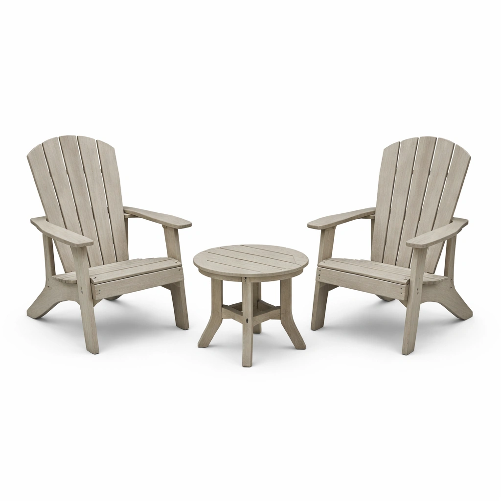 Set da relax piccolo con sedie e tavolino in legno grigio