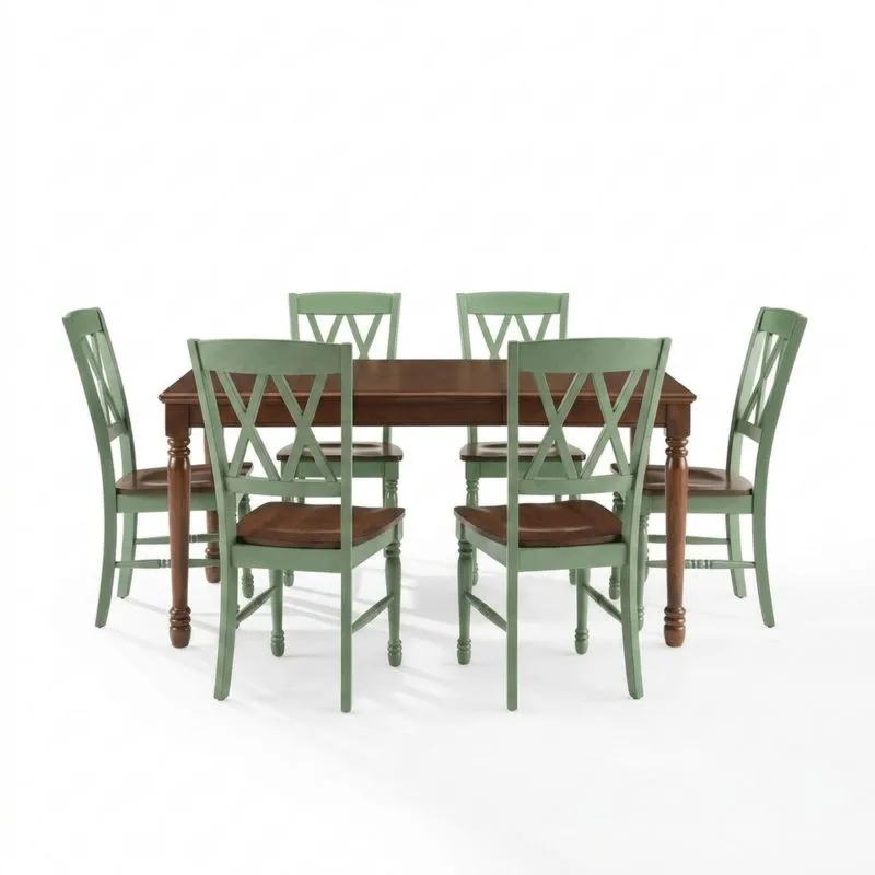 Esstisch- und Stuhl-Set — Eiche, Braun & Grün, rechteckig