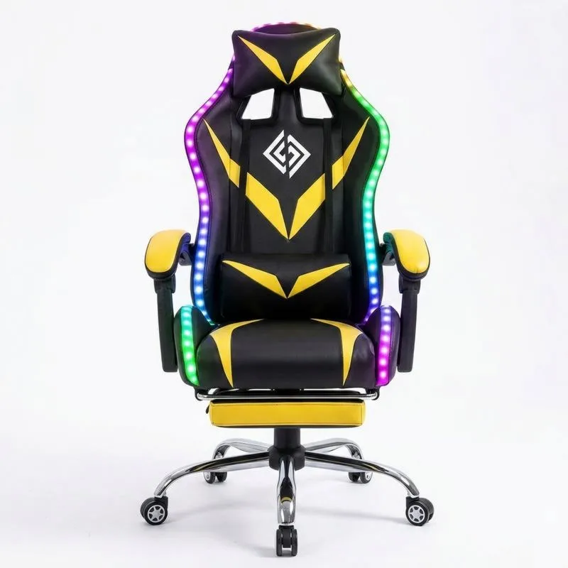 Gaming-Stuhl mit RGB-LED Kunstleder Schwarz/Gelb