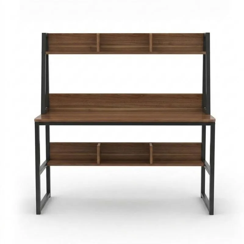 Büroschreibtisch aus MDF und Stahlrahmen mit Bücherregal