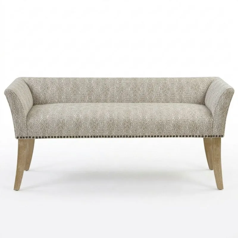 Polsterbank Stoff Beige Eichenholzbeine