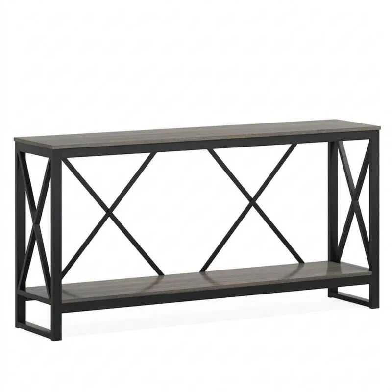 Konsolentisch Schwarz Stahl MDF Holzfurnier