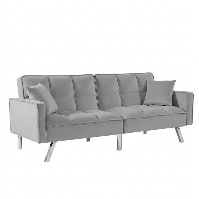 Samtsofa mit grauen Stahlbeinen