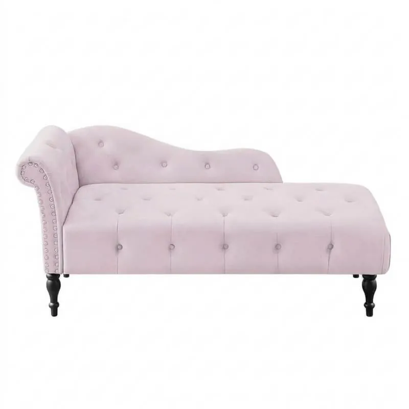 Chaiselongue aus Massivholz und rosa Samt