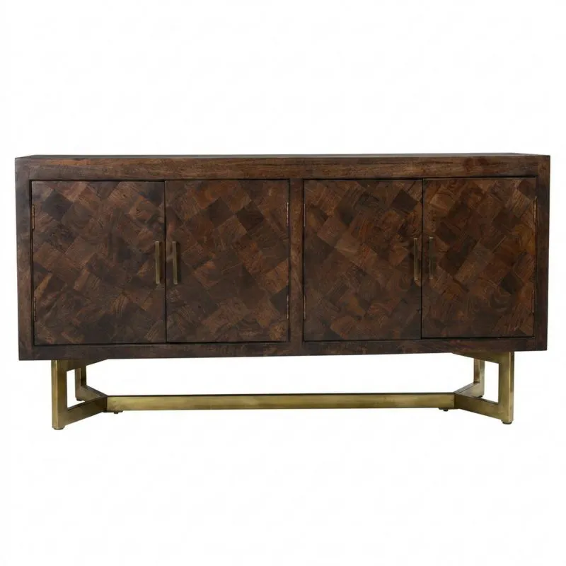 Sideboard aus dunkelbraunem Mangoholz und Stahlrahmen