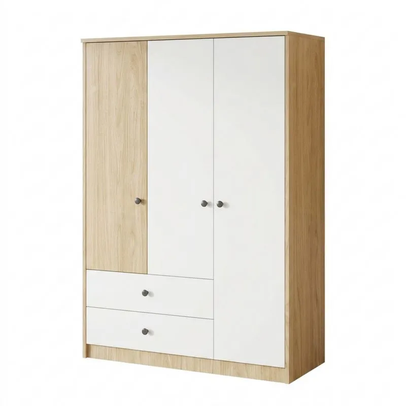 MDF Kleiderschrank Weiß Eichenoptik