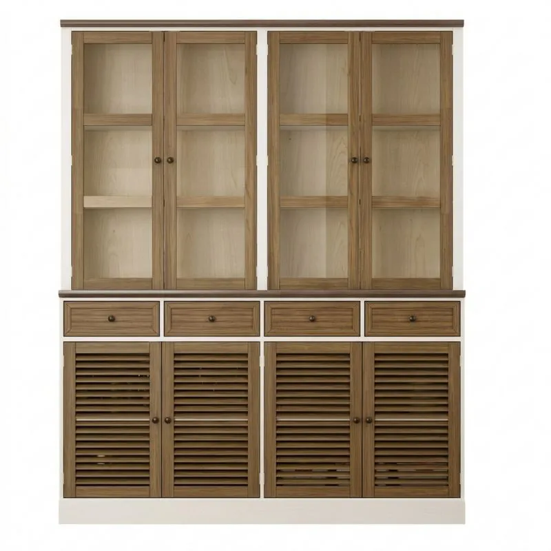Vitrinenschrank Holz Eiche Weiß 200cm