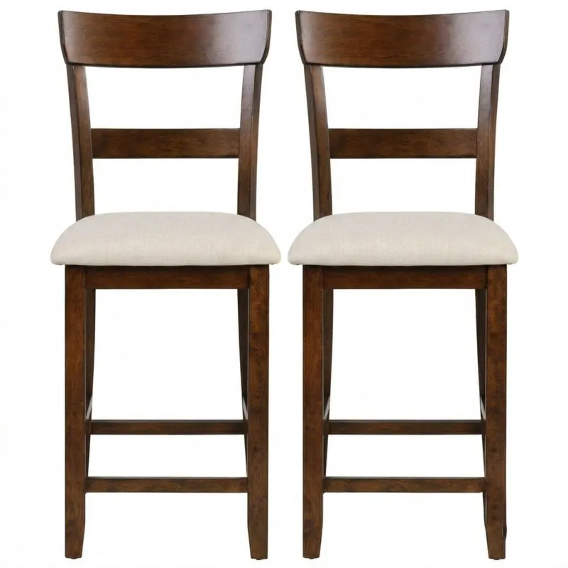 Esszimmerstuhl-Set aus Massivholz mit Sitzflächen aus beigem Baumwoll-Leinen-Gemisch (2er-Set)