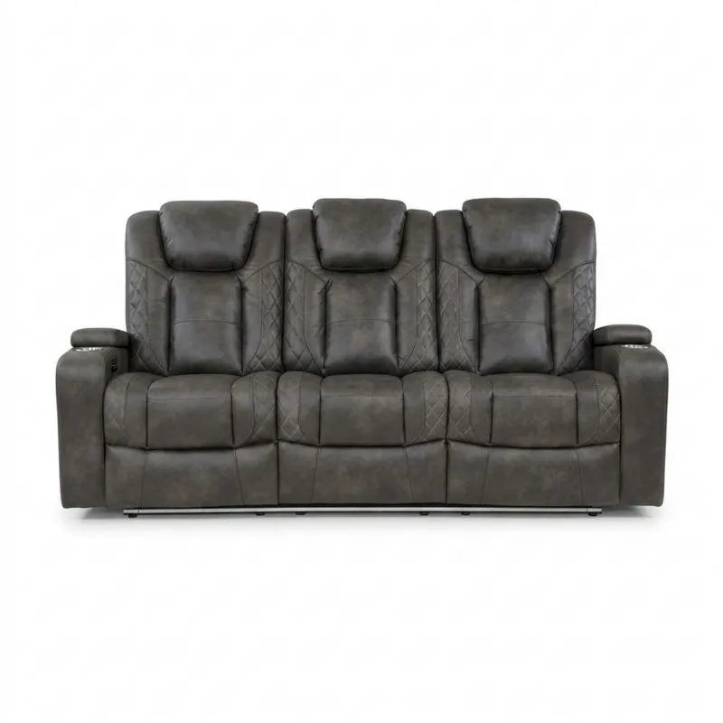 3-Sitzer Sofa Dunkelgrau Kunstleder mit Verstellbarer Kopfstütze