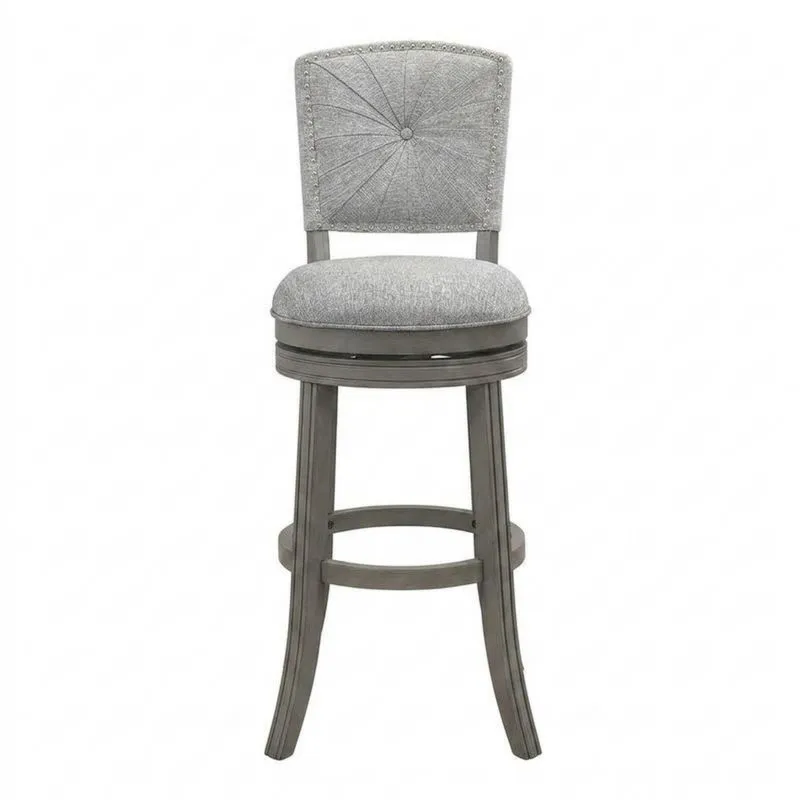 Barhocker aus Massivholz mit grauem Polyesterbezug