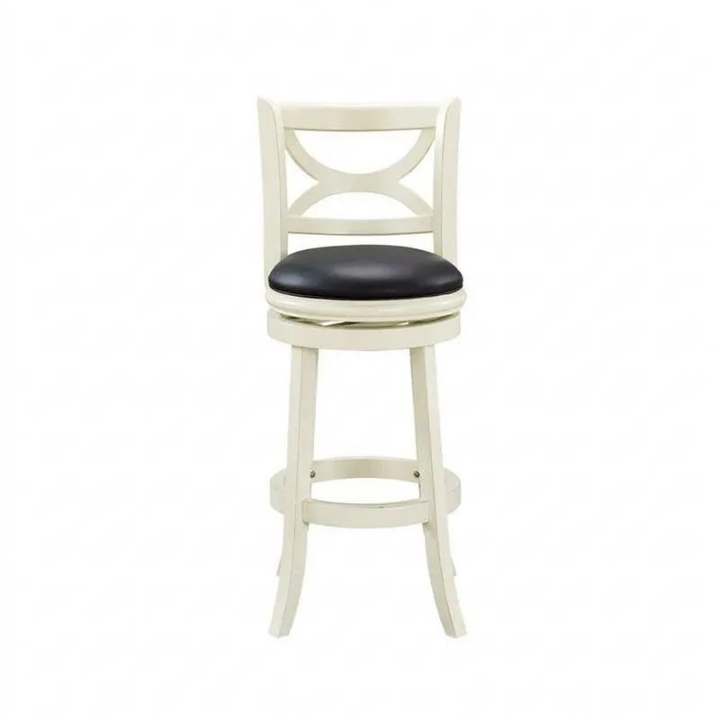 Drehbarer Teak-Barhocker mit PU-Sitz – Creme / Schwarz