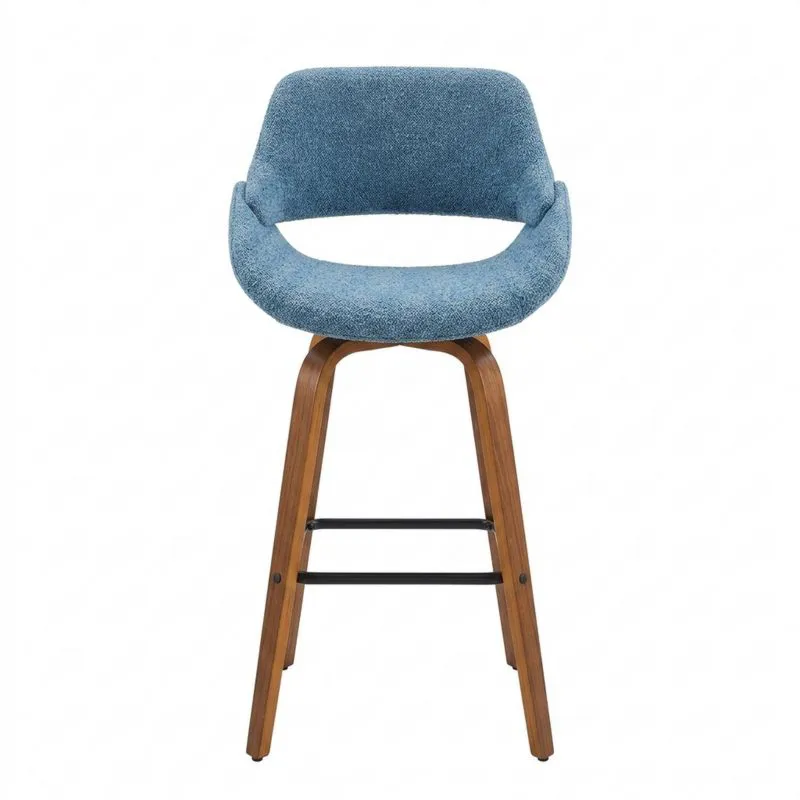 Barhocker aus blauem Polyester und Massivholz