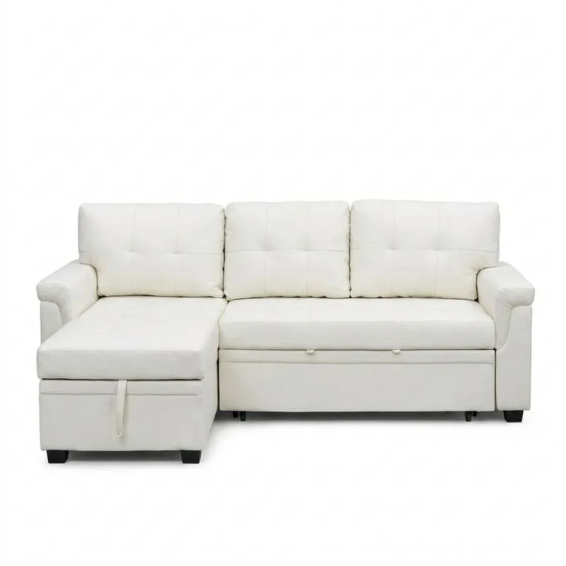 Ecksofa Creme Kunstleder mit Stauraum