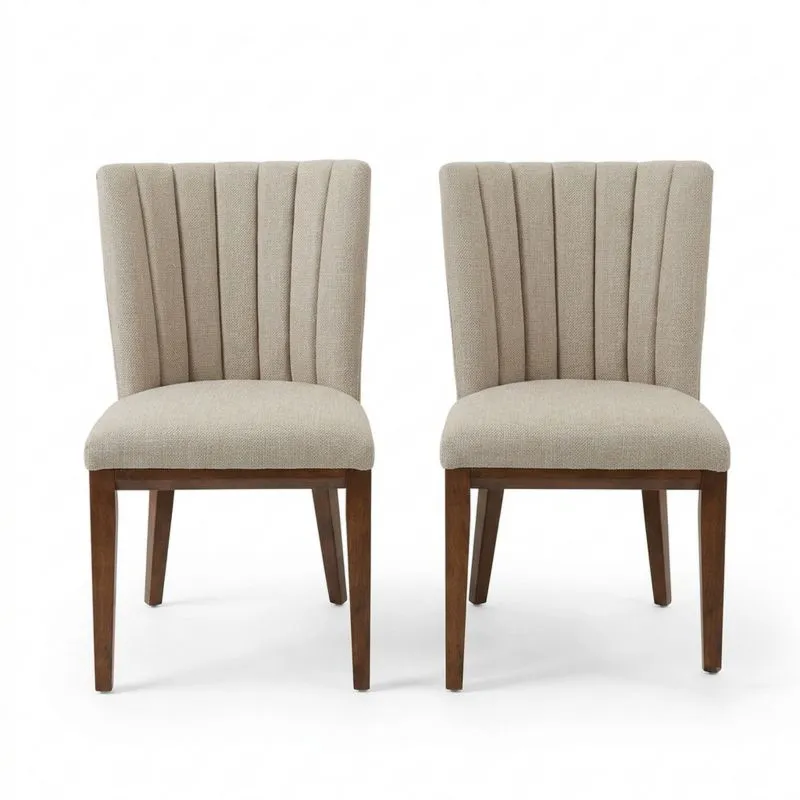 2er Set Stühle Leinengemisch und Walnussholz Beige