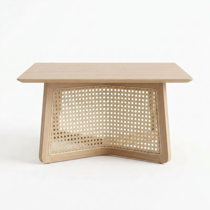 Beistelltisch Eiche und Rattan Rechteck