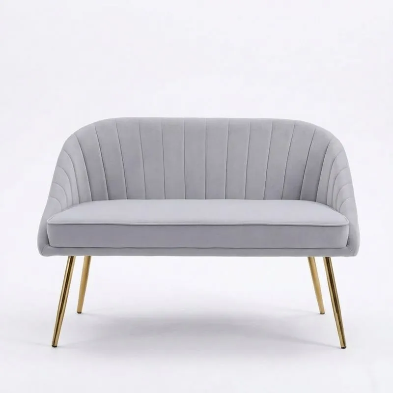 Zweisitzer Sofa Grau Samt Stahlbeine
