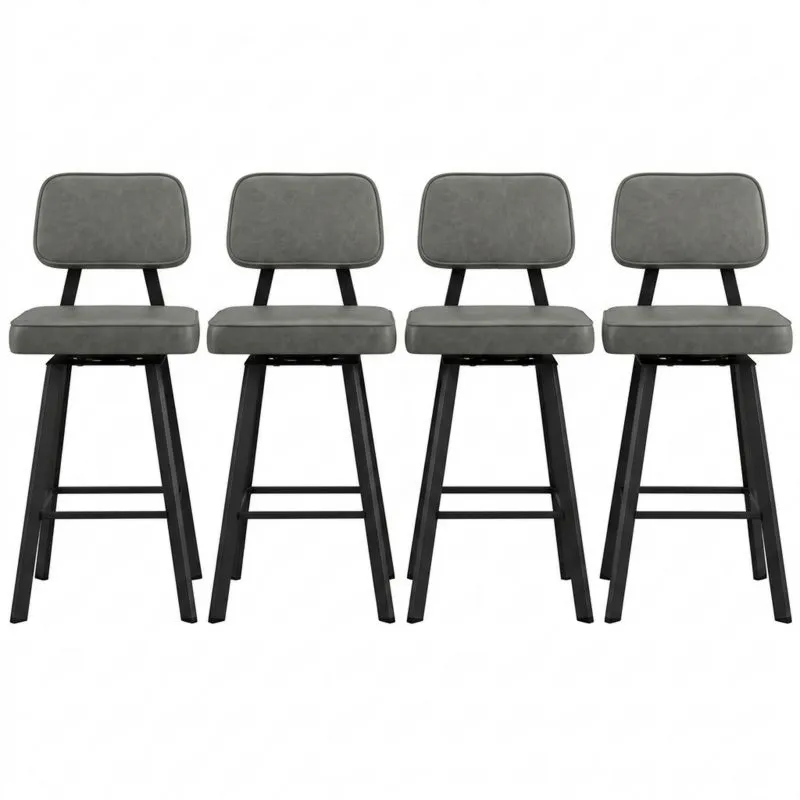 4-teiliges Barhocker-Set aus grauem Stahl und Mikrofaser