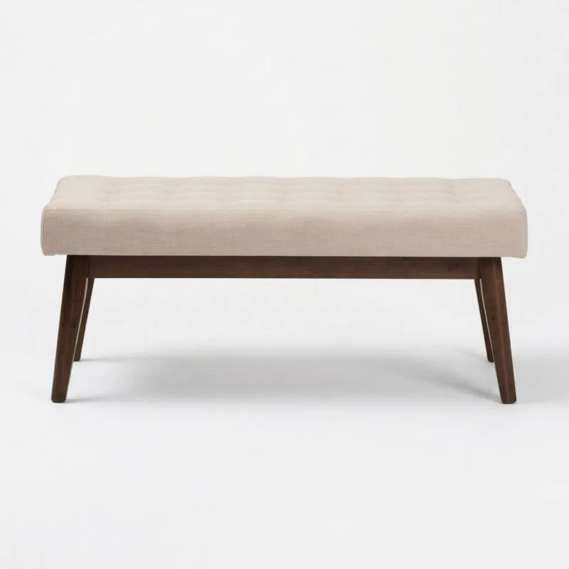 Polsterbank Leinen Massivholz Dunkelbraun Beige