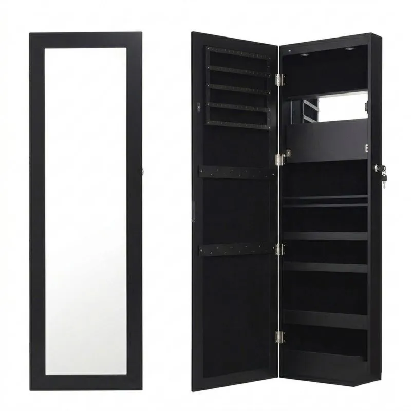Hängender Schmuckschrank mit Spiegel aus MDF in Schwarz
