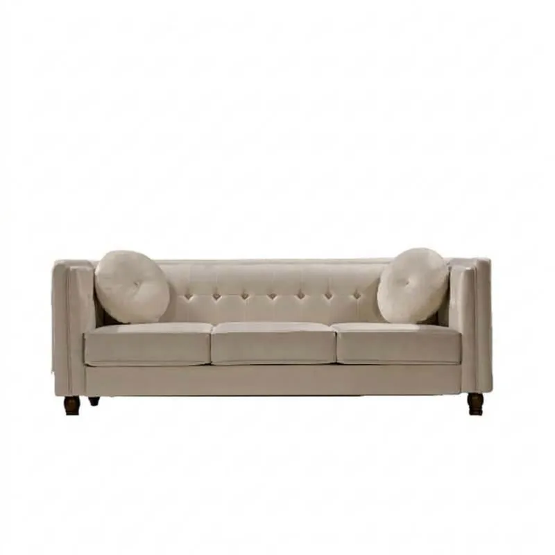 Beiges 3-Sitzer-Sofa aus Polyester mit Kissen