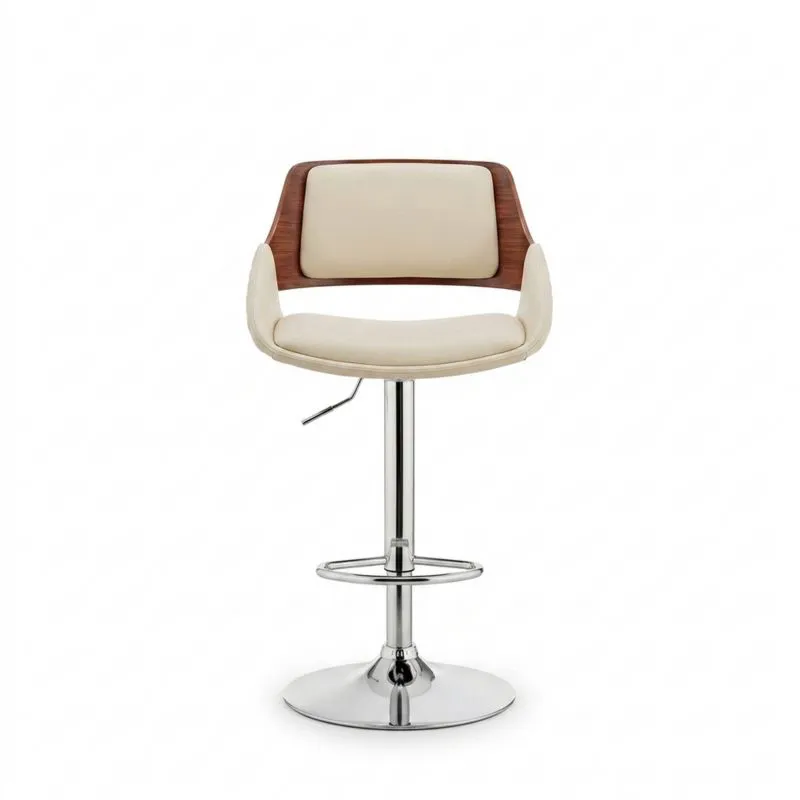 Höhenverstellbarer Barhocker PU-Leder Chrom Beige