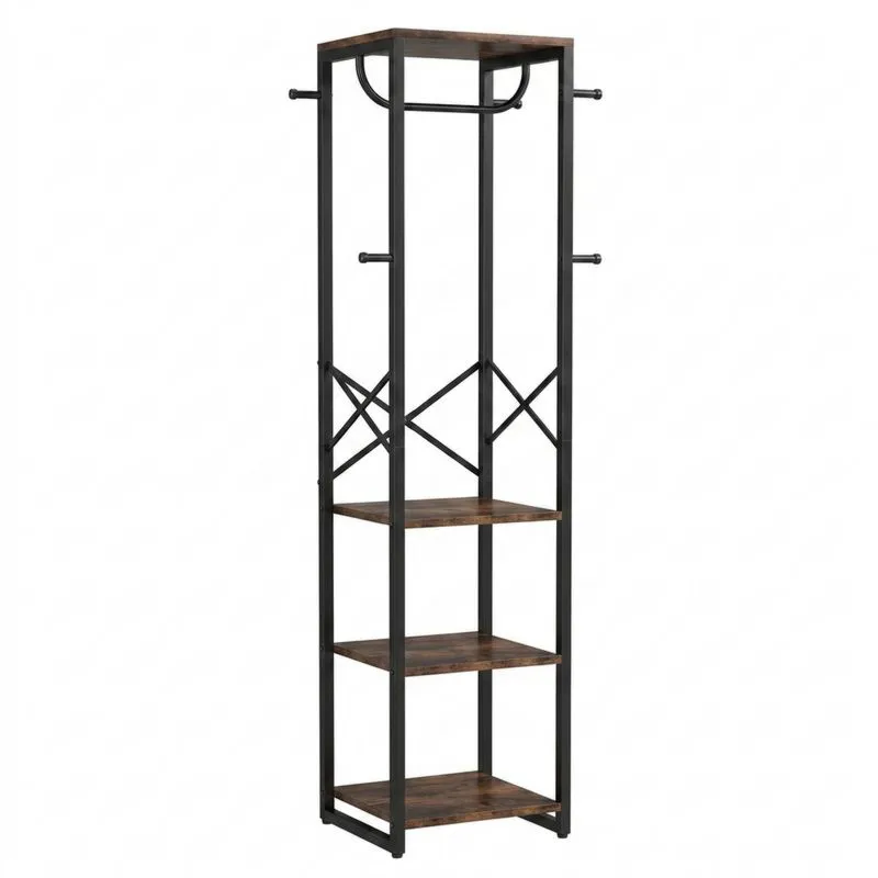 Standregal Stahl MDF 4 Böden Schwarz Braun