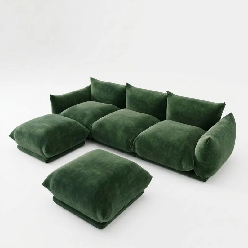 Modulares Sofa Set Grün Baumwollsamt mit Hocker