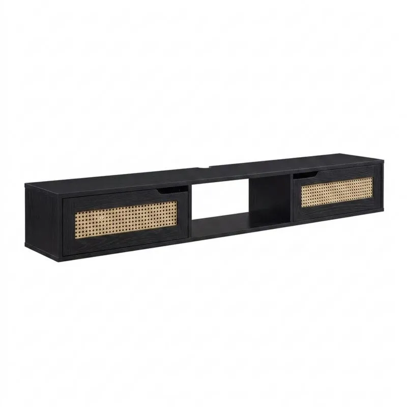 Lowboard Schwarz MDF Rattan
