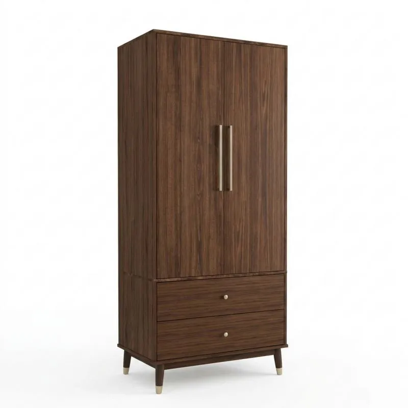 Kleiderschrank aus Nussbaum mit 2 Türen und 2 Schubladen
