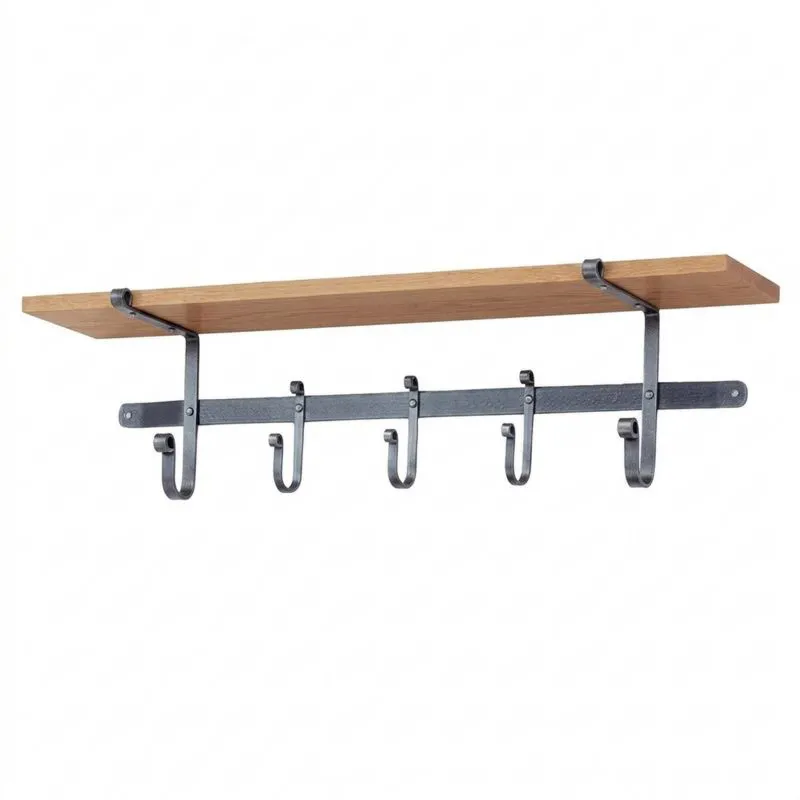 Wandregal aus Eiche und Stahl mit Haken