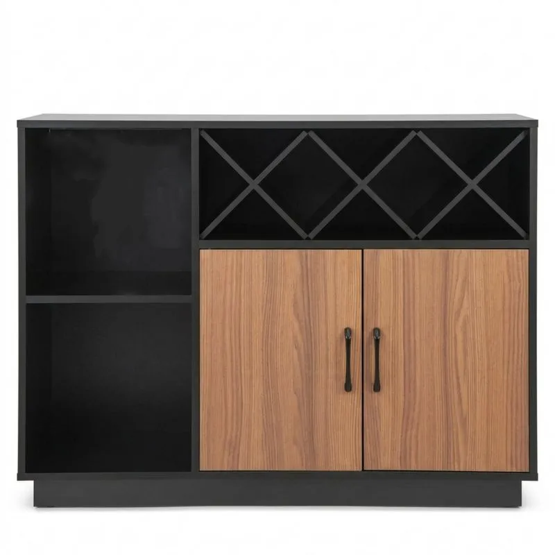 Sideboard mit Weinregal Schwarz Eichenoptik MDF