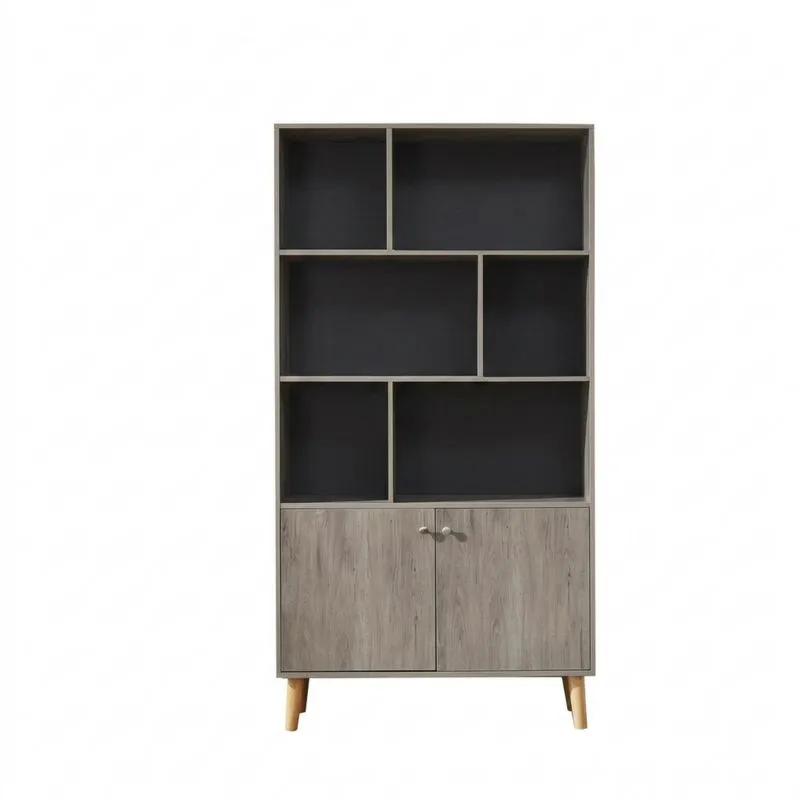 Bücherregal aus grauer MDF und Eiche