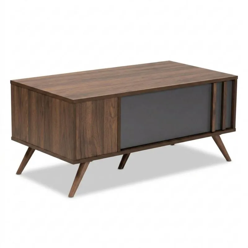 Couchtisch — MDF, Nussbaum, Dunkelbraun/Grau