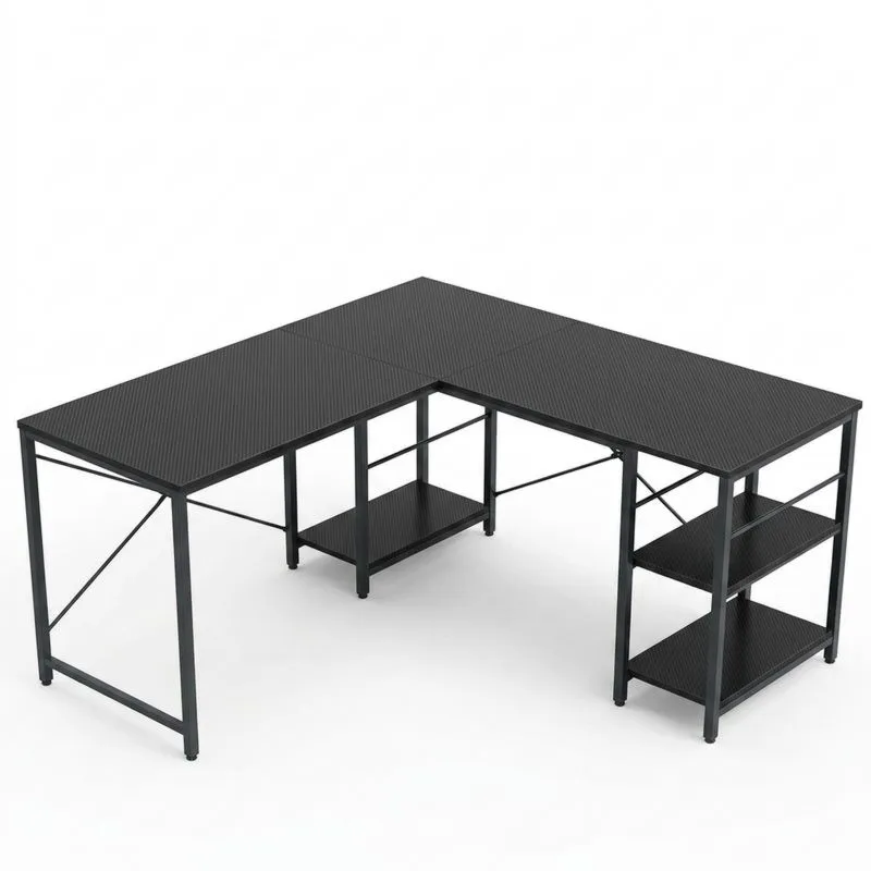 L-förmiger Schreibtisch aus schwarzem MDF und Stahl