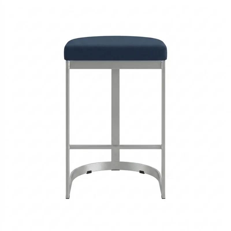 Barhocker aus Samt und Edelstahl, Blau