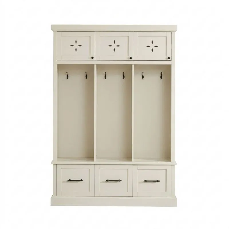 Weißer MDF-Garderobenschrank mit Stahlhaken