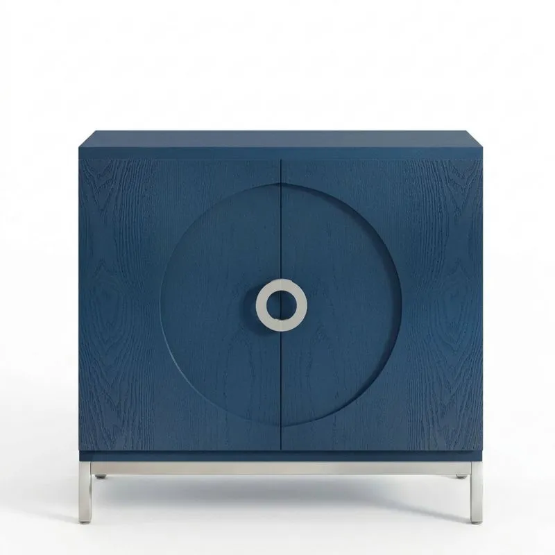 Kommode aus Massivholz mit Edelstahlgestell Blau