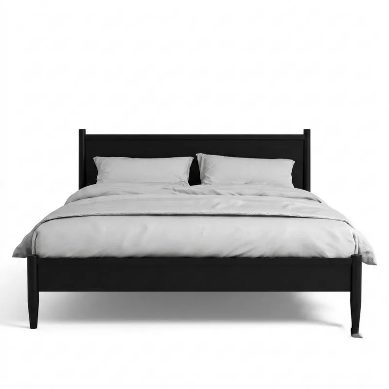 Bett aus schwarzer Eiche mit Bettzeug