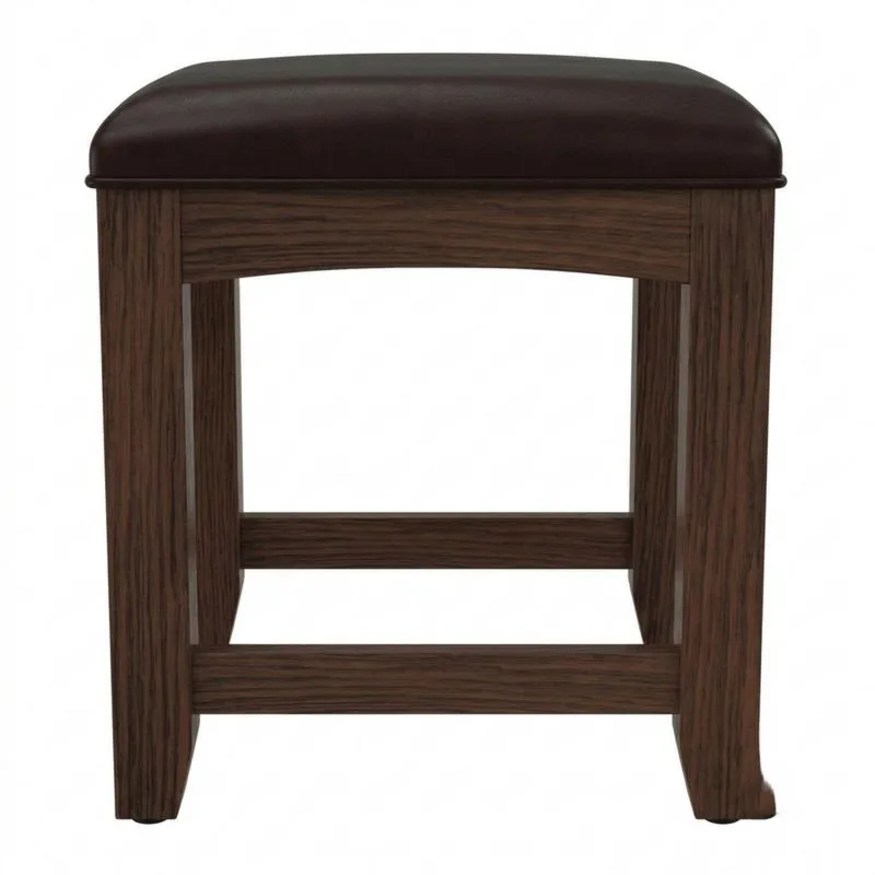 Hocker mit Kunstleder-Sitzfläche und Eichenholzrahmen, Dunkelbraun
