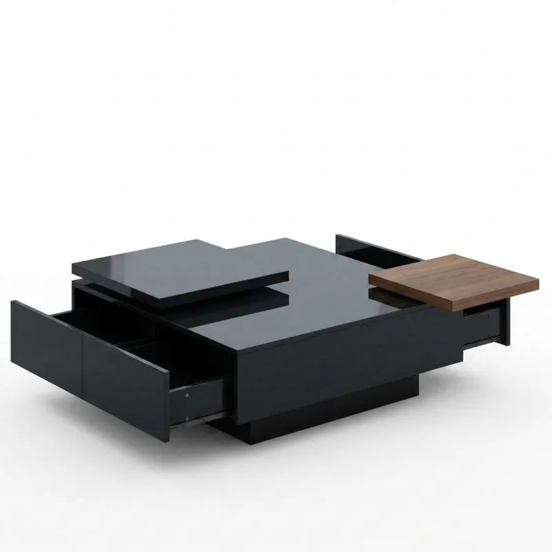 Schwarzer MDF Couchtisch mit Hochglanzlack und Schubladen