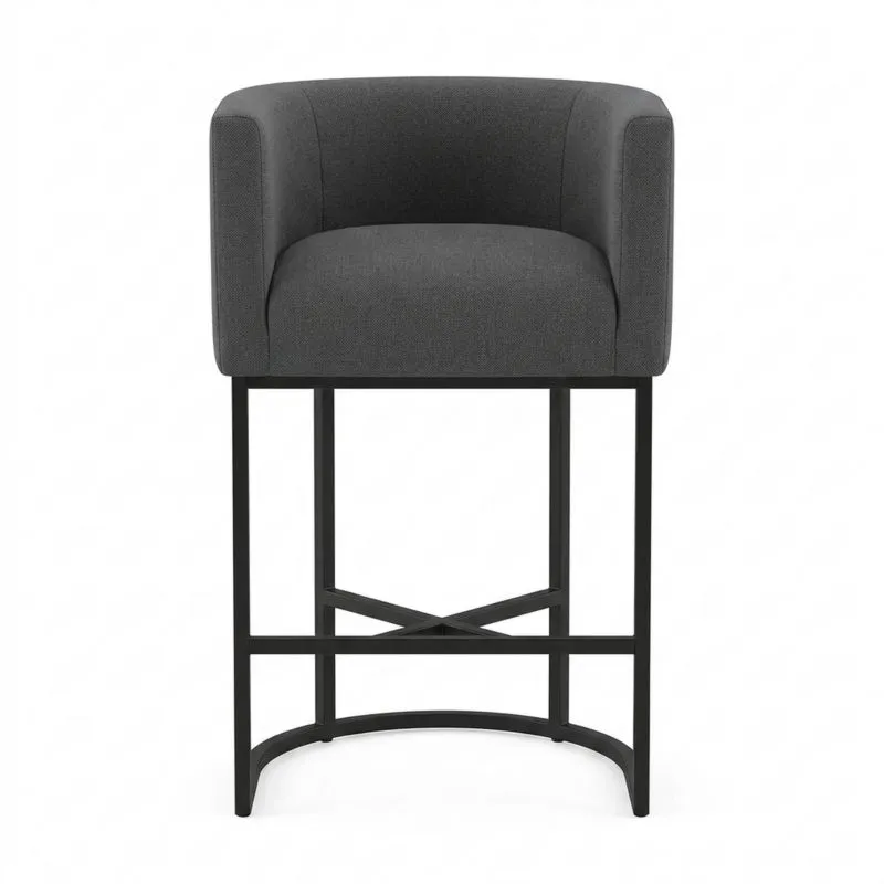 Barhocker mit dunkelgrauem Aluminiumrahmen und Polyestersitz