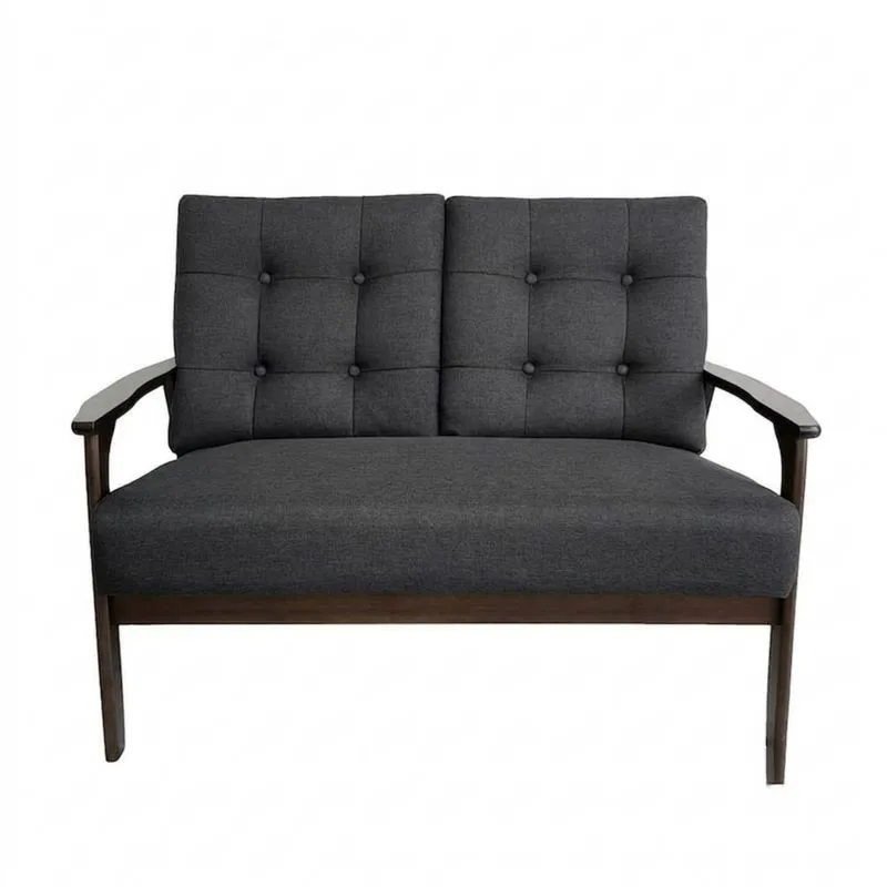 Zweisitzer-Sofa aus Massivholz – Dunkelgrau