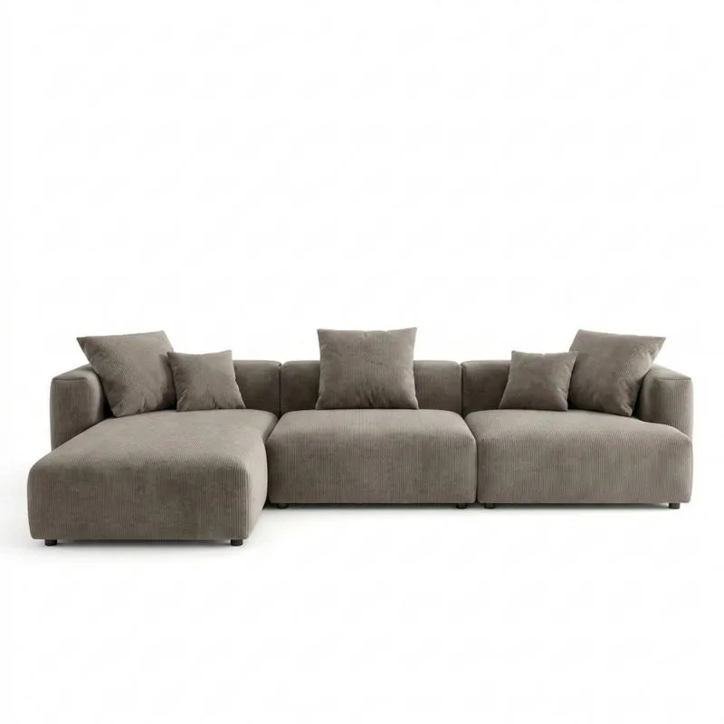 Modulares Ecksofa aus Cord Braun mit Kissen