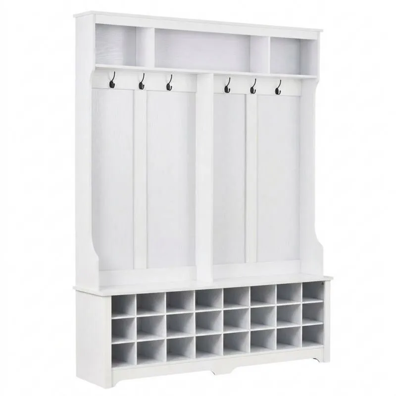 Garderobe aus weißem Tannenholz mit Haken und Schuhregal