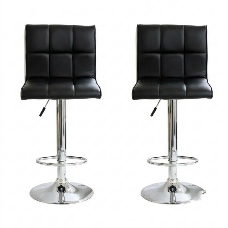 2er-Set Barhocker Kunstleder Schwarz Höhenverstellbar Drehbar